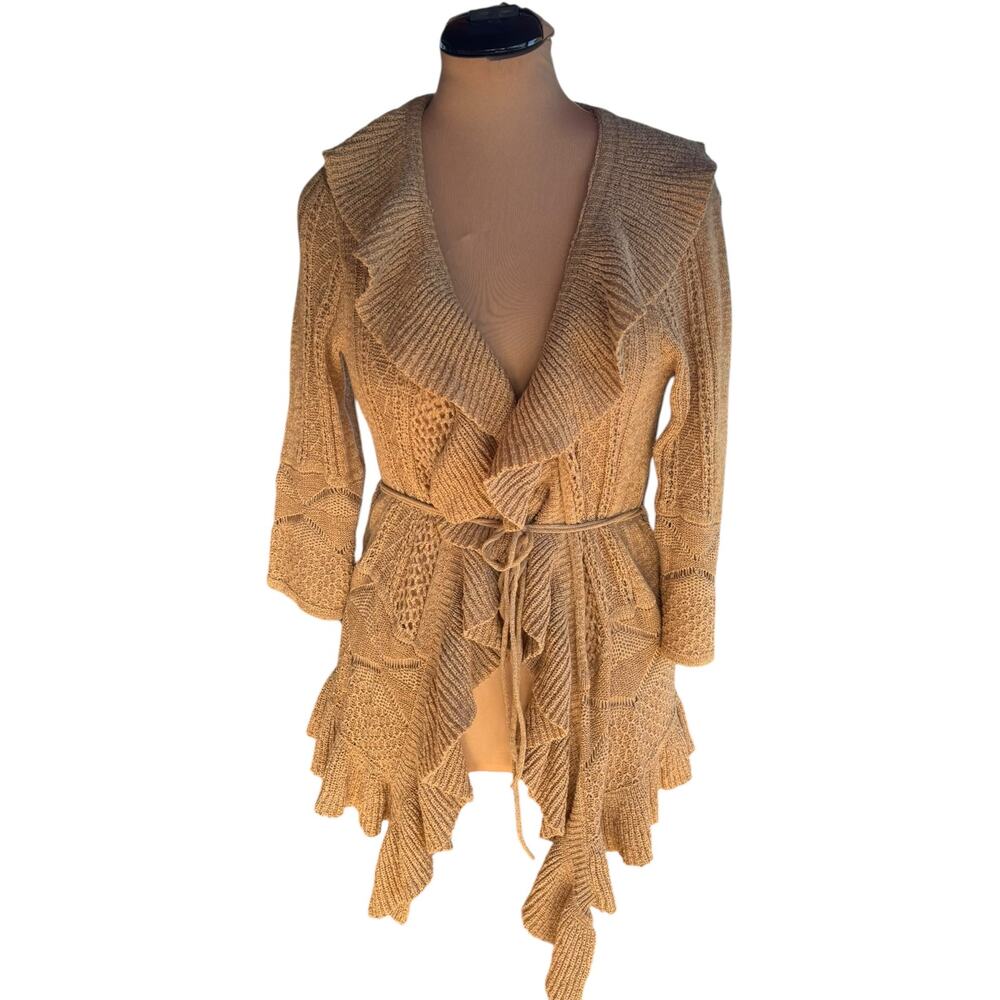 Cupio Long Cardigan Sweater Sz. L - Boho, Ruffled, Fairy, Whimsigoth, Earthy